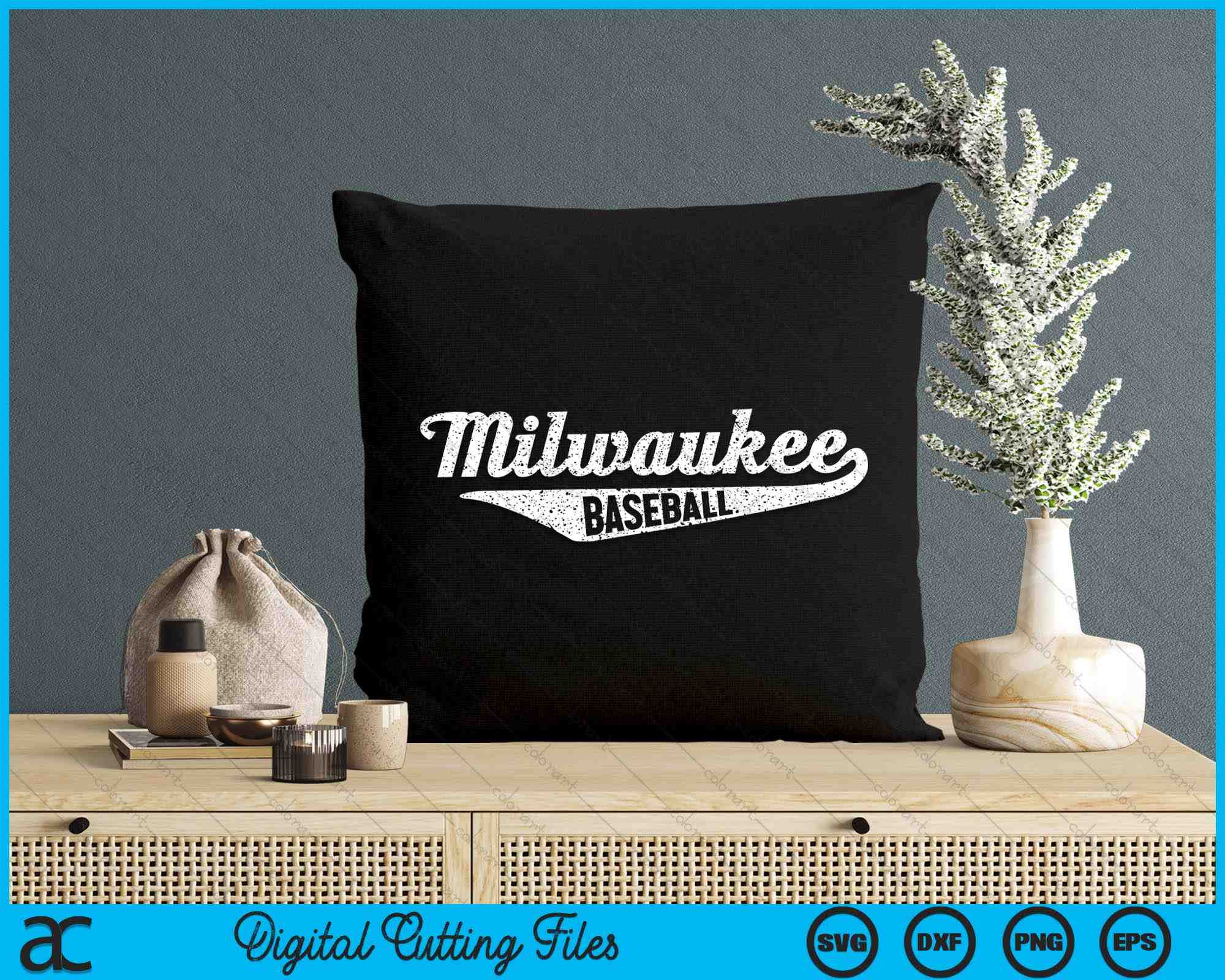 Milwaukee In Script Milwaukee Baseball Script Vintage Distressed SVG Digital Cutting Files ...