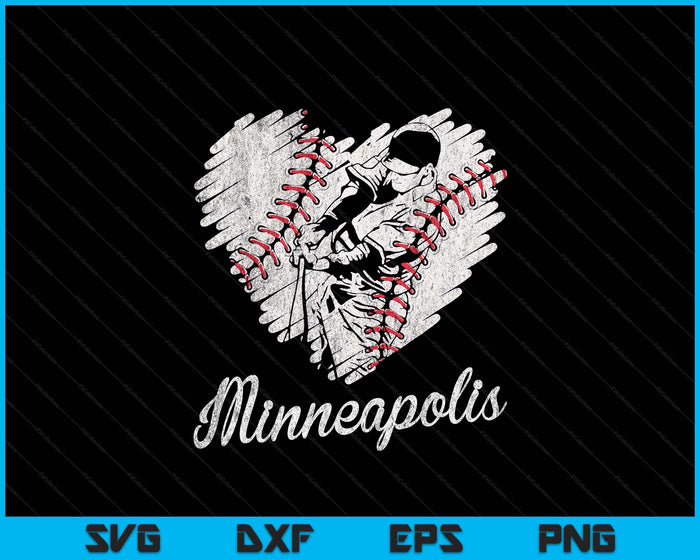 Minneapolis Baseball Heart Distressed Vintage Baseball Fans SVG PNG Digital Printable Files