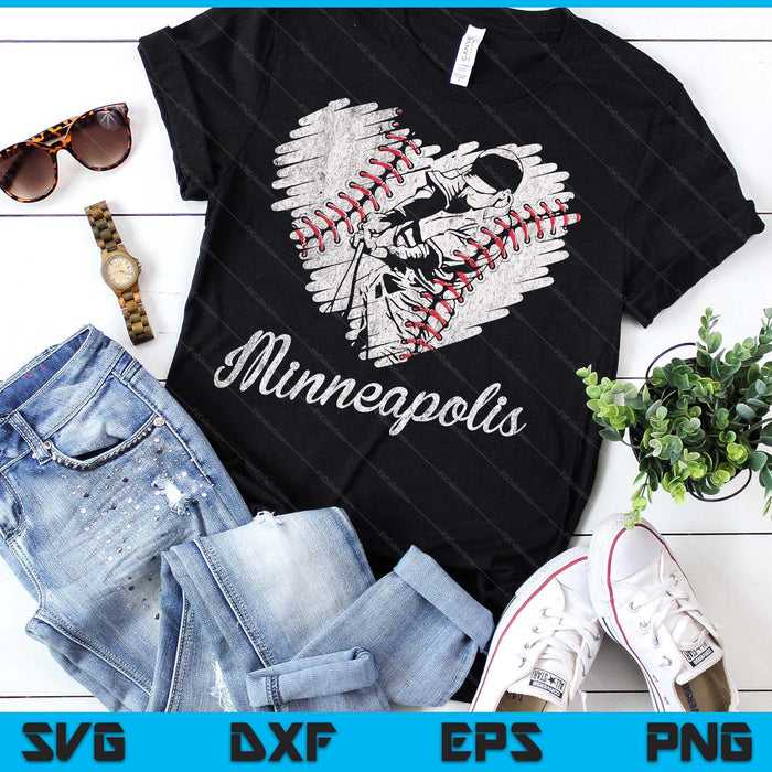 Minneapolis Baseball Heart Distressed Vintage Baseball Fans SVG PNG Digital Printable Files