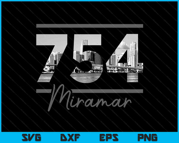 Miramar 754 Netnummer Skyline Florida Vintage SVG PNG Snijden afdrukbare bestanden