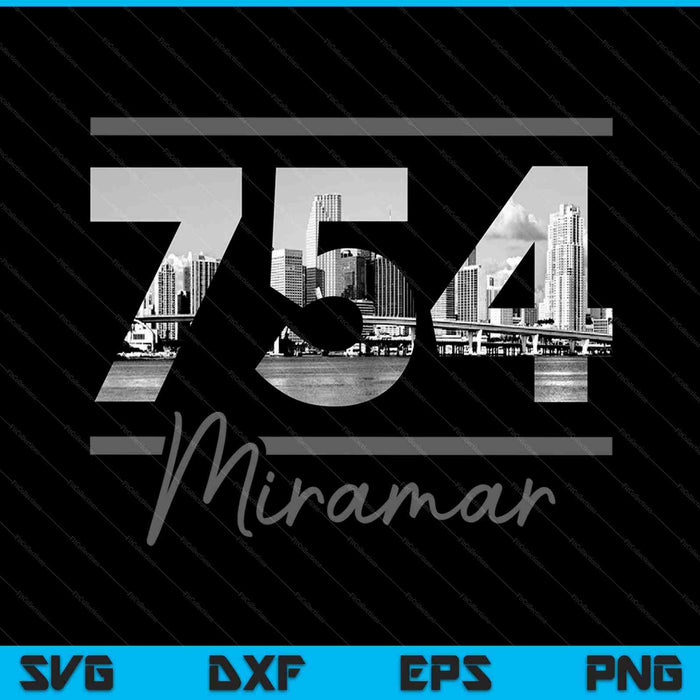 Miramar 754 Netnummer Skyline Florida Vintage SVG PNG Snijden afdrukbare bestanden