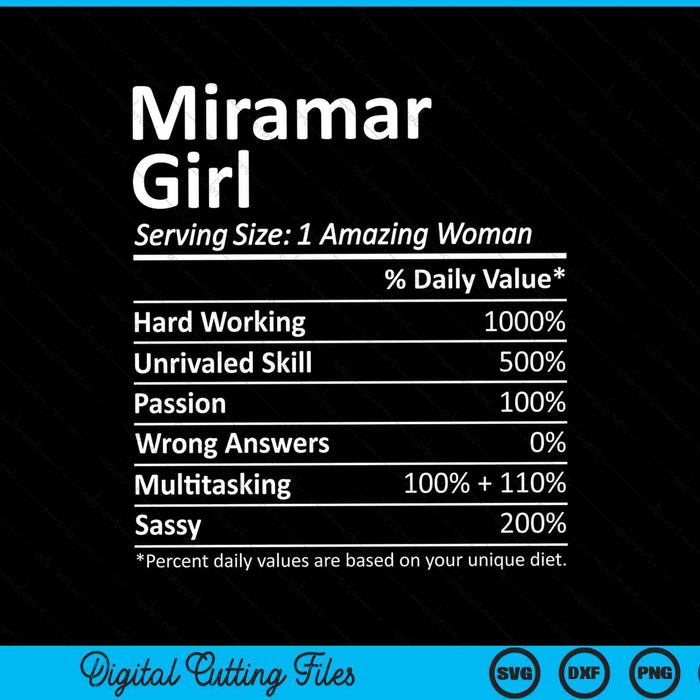 Miramar Girl FL Florida Funny City Home Roots SVG PNG Cortar archivos imprimibles