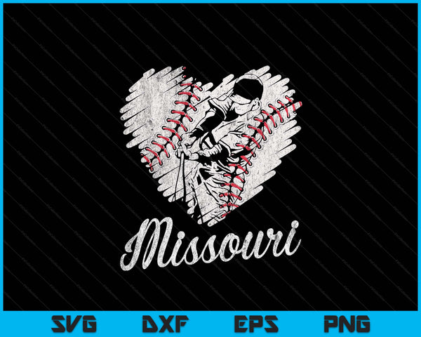 Missouri Baseball Heart Distressed Vintage Baseball Fans SVG PNG Digital Printable Files