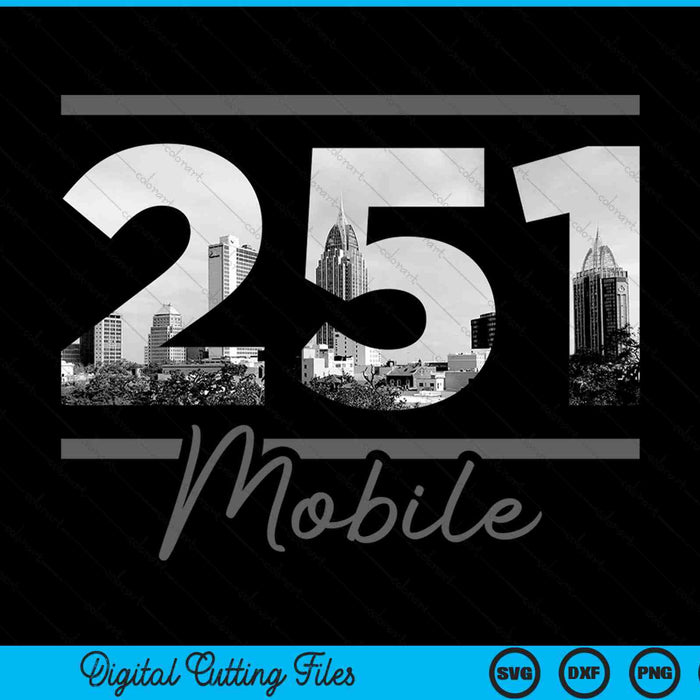 Mobile 251 Area Code Skyline Alabama Vintage SVG PNG Digital Cutting Files