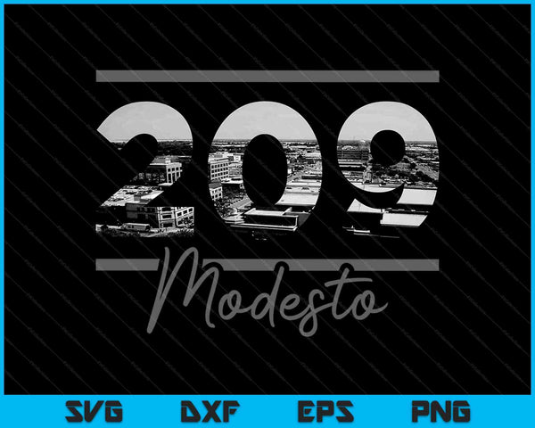 Modesto 209 Código de área Skyline California Vintage SVG PNG Cortar archivos imprimibles