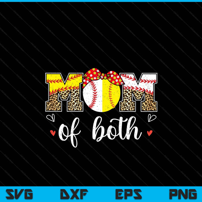 Mom of both leopard game day baseball softball Mother's Day SVG cut file