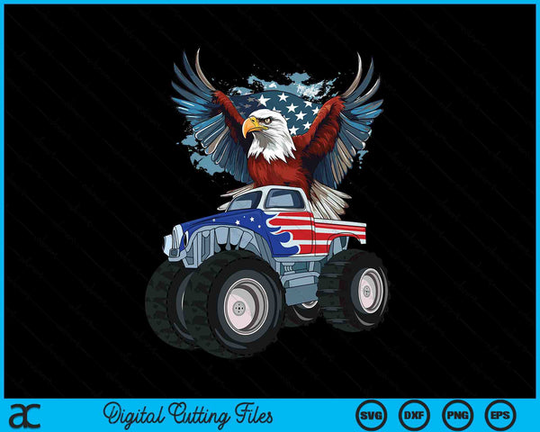 Monster Truck Bald Eagle 4th of July Boys American Flag SVG PNG Digital Cutting Files