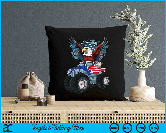 Monster Truck Bald Eagle 4th of July Boys American Flag SVG PNG Digital Cutting Files