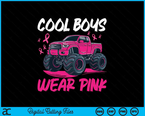 Monster truck breast cancer awareness cool boys wear pink SVG cut file