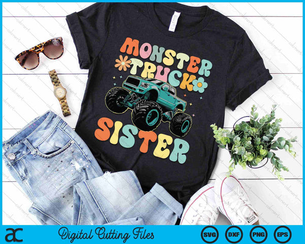 Monster Truck Sister Groovy Truck Lover SVG PNG Digital Printable Files