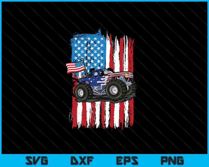 Monster Truck USA Flag Patriotic Boys SVG PNG Cutting Printable Files