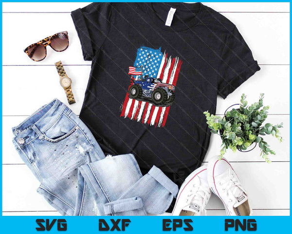 Monster Truck USA Flag Patriotic Boys SVG PNG Cutting Printable Files - on a t-shirt