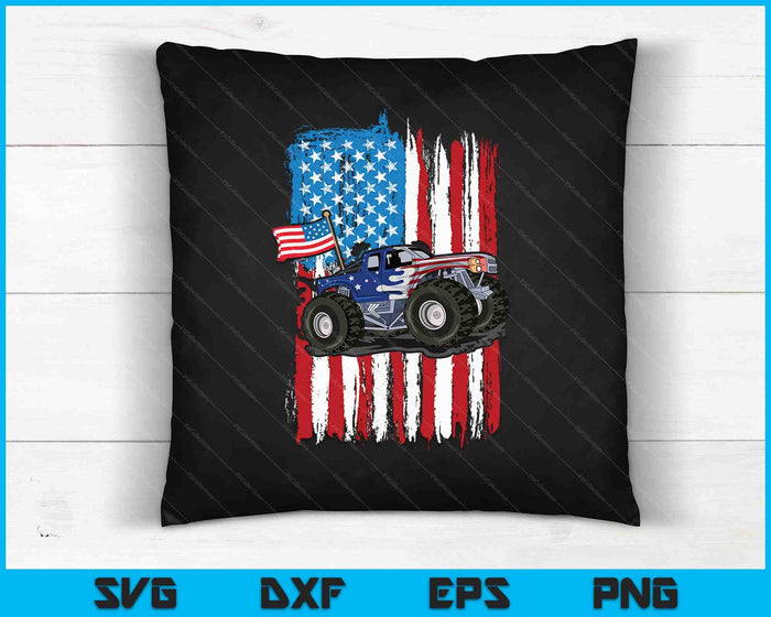 Monster Truck USA Flag Patriotic Boys SVG PNG Cutting Printable Files