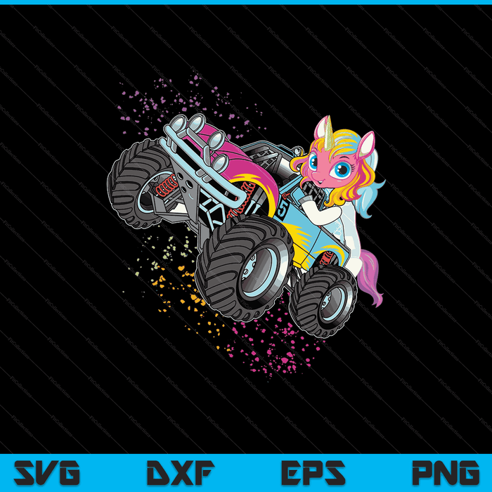 Monster truck unicorn birthday party girl SVG cut file