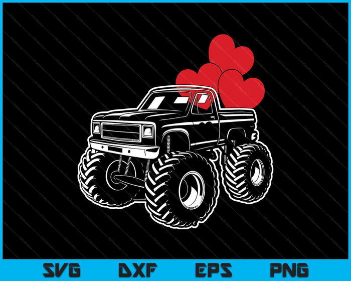 Monster Truck With Hearts Gift Boy Happy Valentine's Day SVG PNG Digital Printable Files