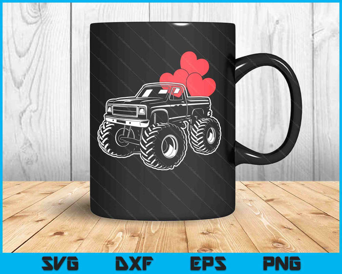 Monster Truck With Hearts Gift Boy Happy Valentine's Day SVG PNG Digital Printable Files