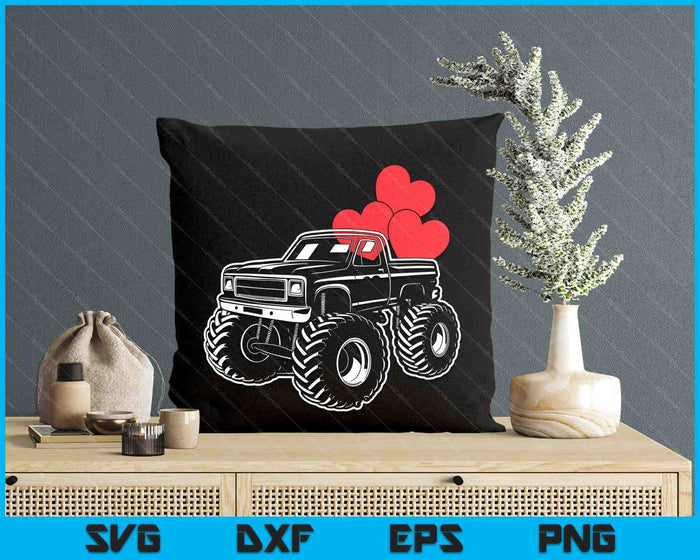 Monster Truck With Hearts Gift Boy Happy Valentine's Day SVG PNG Digital Printable Files