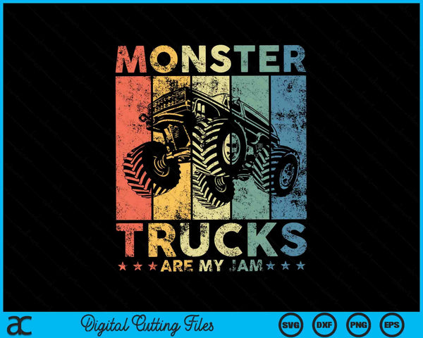 Monster Trucks zijn mijn Jam Monster Truck auto Vintage SVG PNG snijden afdrukbare bestanden