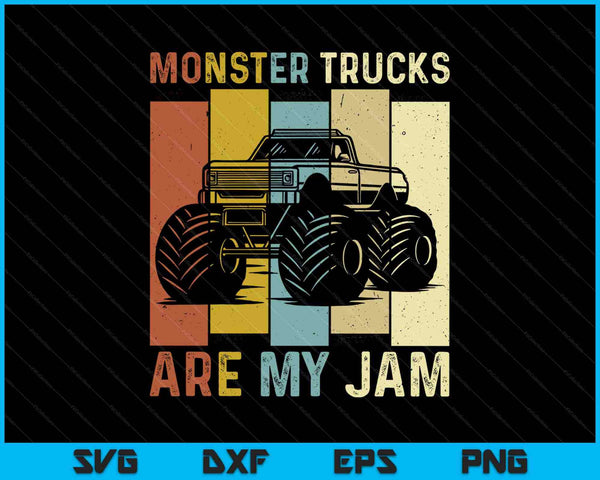 Monster Trucks zijn mijn Jam Vintage Retro Monster Truck SVG PNG snijden afdrukbare bestanden