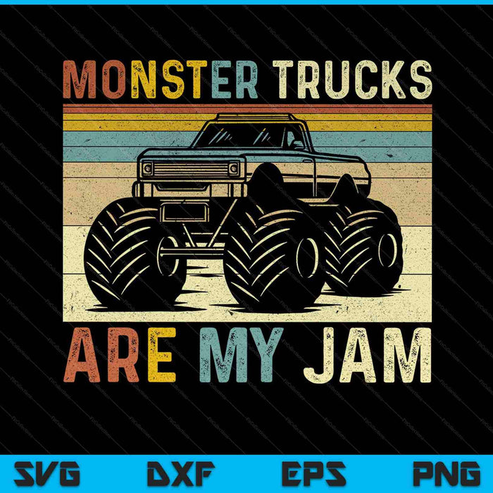 Monster Trucks zijn mijn Jam Vintage Retro Monster Truck SVG PNG snijden afdrukbare bestanden