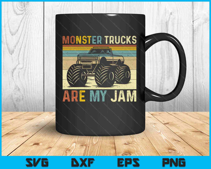 Monster Trucks Are My Jam Vintage Retro Monster Truck SVG PNG Cortando archivos imprimibles