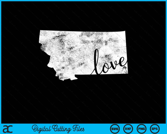 Montana Home Love Vintage State Map Overzicht SVG PNG Snijden afdrukbare bestanden