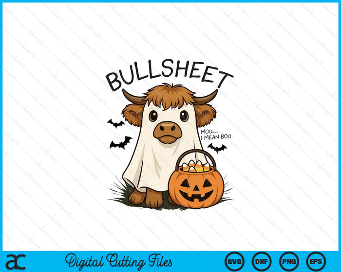Moo...I Mean Boo Bullsheet Highland Cow Ghost Halloween SVG PNG Digital Printable Files