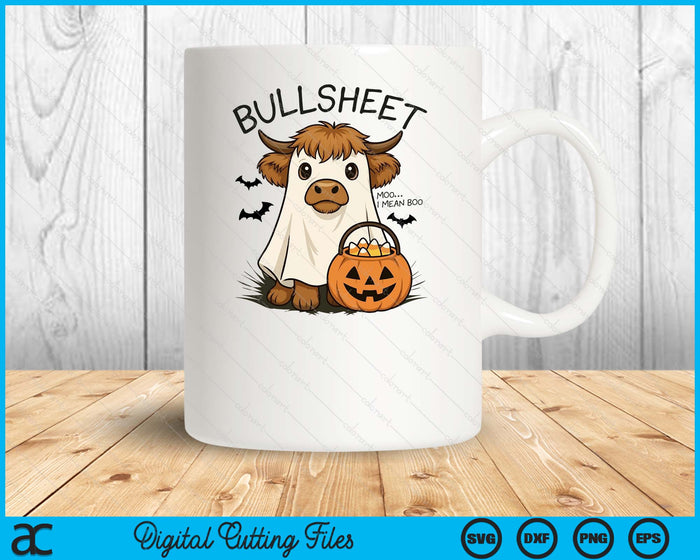 Moo...I Mean Boo Bullsheet Highland Cow Ghost Halloween SVG PNG Digital Printable Files