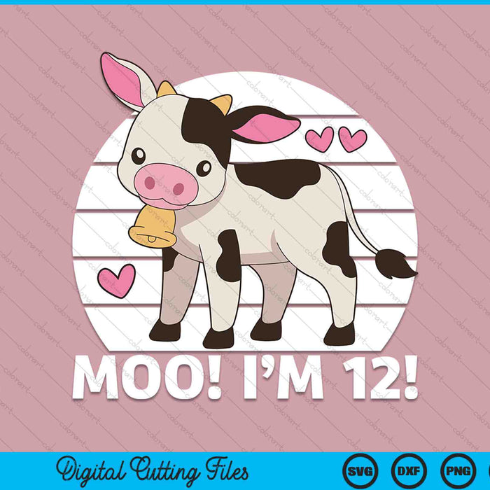 Moe, ik ben 12! Kinderen 12e verjaardag boerderij outfit SVG PNG snijden afdrukbare bestanden