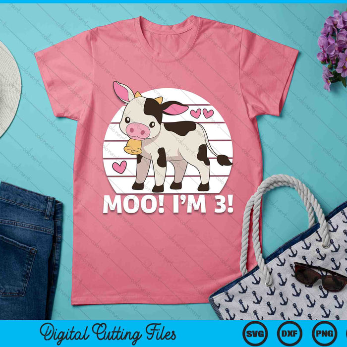 Moo I'm 3! Kids 3rd Birthday Farm Outfit SVG PNG Cutting Printable Files