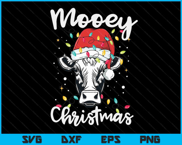 Mooey Christmas Santa Christmas lights cow lovers SVG cut file
