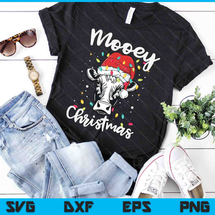 Mooey Christmas Santa Christmas Lights Cow Lovers SVG PNG Digital Cutting Files