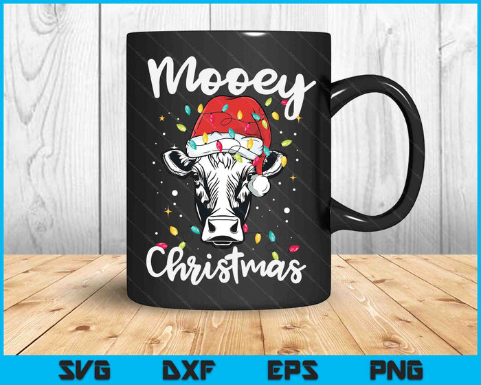 Mooey Christmas Santa Kerstverlichting Koe Liefhebbers SVG PNG Digitale Snijbestanden