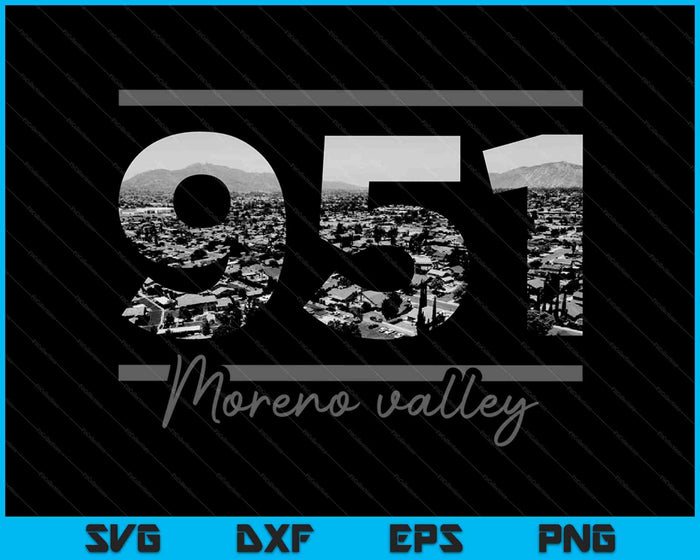 Moreno Valley 951 Netnummer Skyline Texas Vintage SVG PNG Snijden afdrukbare bestanden