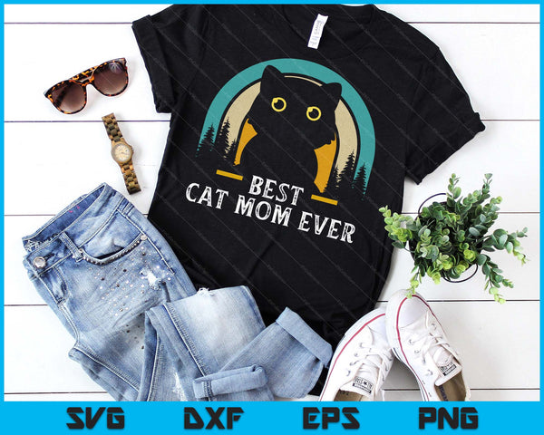 Mother's Day Cat Mommy Black Cat, Retro Best Cat Mom Ever SVG PNG Digital Printable Files
