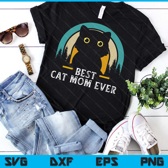 Mother's Day Cat Mommy Black Cat, Retro Best Cat Mom Ever SVG PNG Digital Printable Files