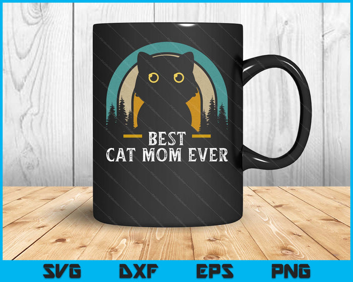 Mother's Day Cat Mommy Black Cat, Retro Best Cat Mom Ever SVG PNG Digital Printable Files