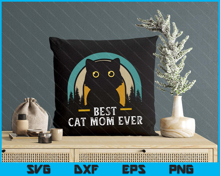 Mother's Day Cat Mommy Black Cat, Retro Best Cat Mom Ever SVG PNG Digital Printable Files