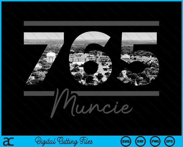 Muncie 765 Area Code Skyline Indiana Vintage SVG PNG Digital Cutting Files