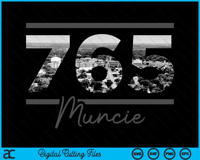 Muncie 765 Netnummer Skyline Indiana Vintage SVG PNG digitale snijbestanden 