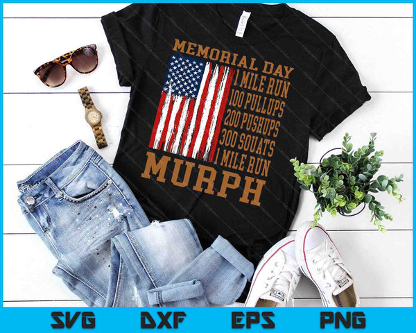 Murph Challenge Memorial Day Workout American Flag Patriotic SVG PNG cutting files perfect for creating custom t-shirts, bags, mugs, and pillows.