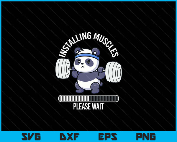 Muscle building fitness panda weight lifting barbell workout SVG cut file