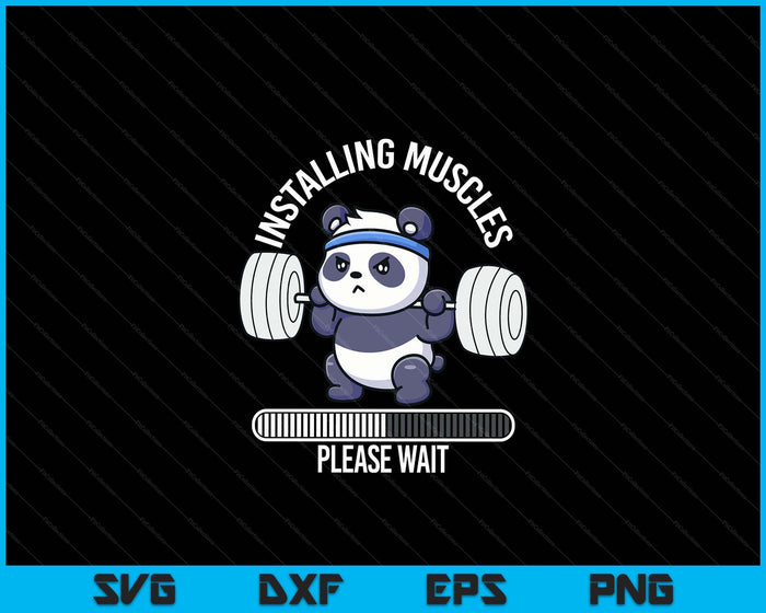 Muscle Building Fitness Panda Weight Lifting Barbell Workout SVG PNG Digital Printable Files