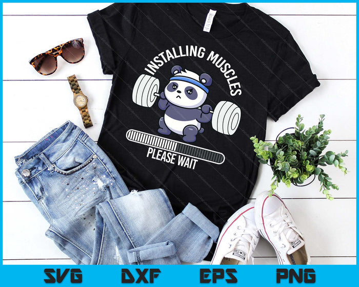 Muscle Building Fitness Panda Weight Lifting Barbell Workout SVG PNG Digital Printable Files