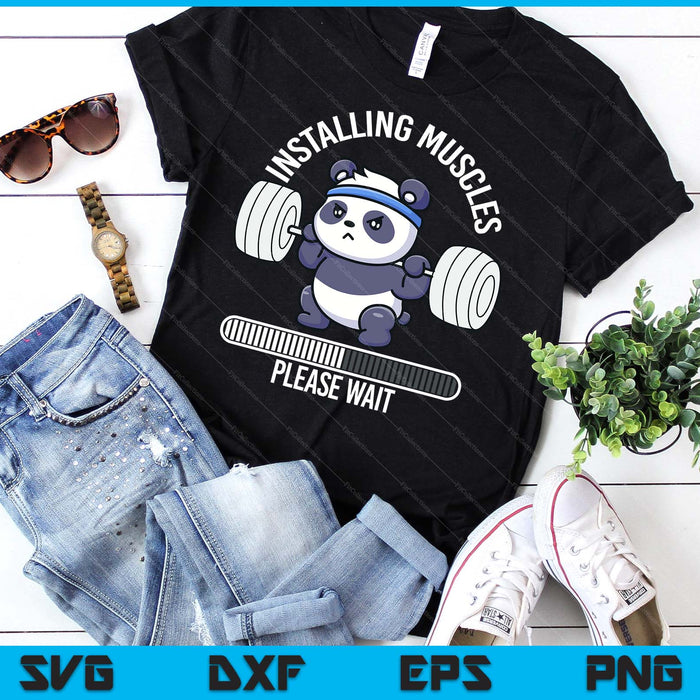 Muscle Building Fitness Panda Weight Lifting Barbell Workout SVG PNG Digital Printable Files