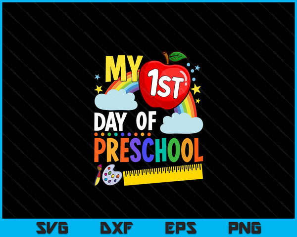 Mijn eerste dag van de kleuterschool grappige kleurrijke regenboog SVG PNG digitale snijbestanden