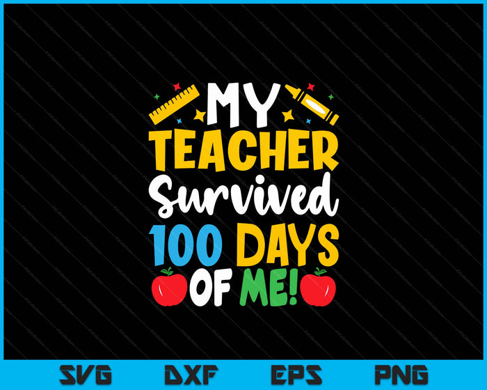 Mijn leraar overleefde 100 dagen van mij leraar nieuwigheid SVG PNG digitale snijbestanden