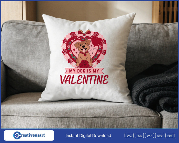 My Dog Is My Valentine vintage lace card design on a white throw pillow