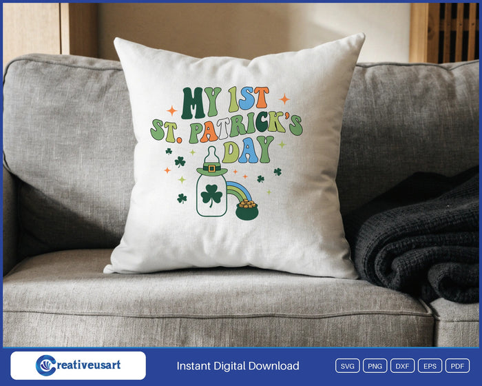 My First St Patricks Day SVG design on a white throw pillow