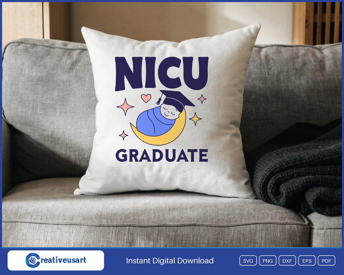 NICU Graduate design on a white throw pillow